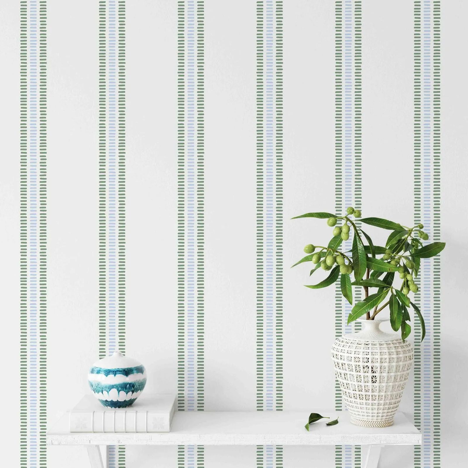 Herbal Wallpaper - Zomerstrepen in zacht blauw en groen