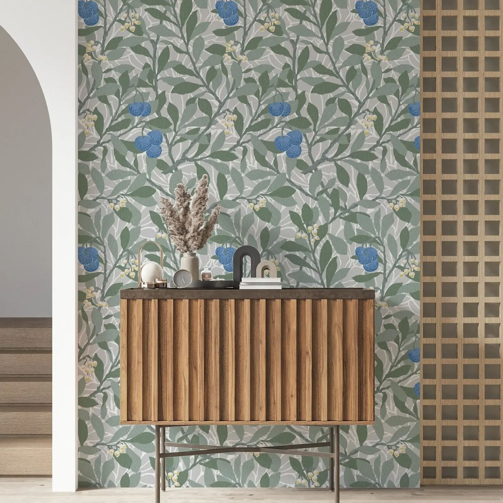 Herbal Wallpaper - William Morris Arbutus behang, botanische muurschildering