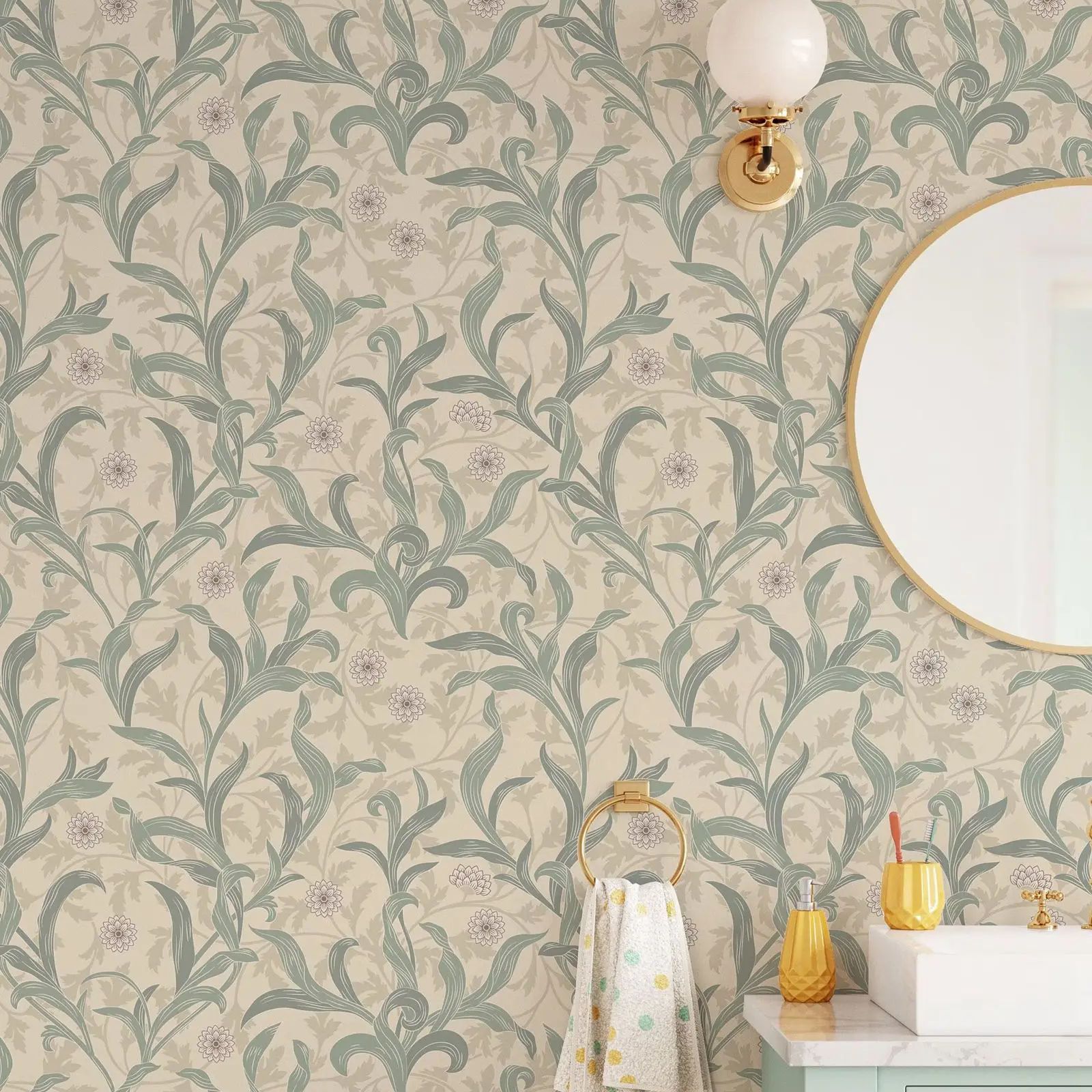 Herbal Wallpaper - Vintage bloemenblad behang schil en plak,