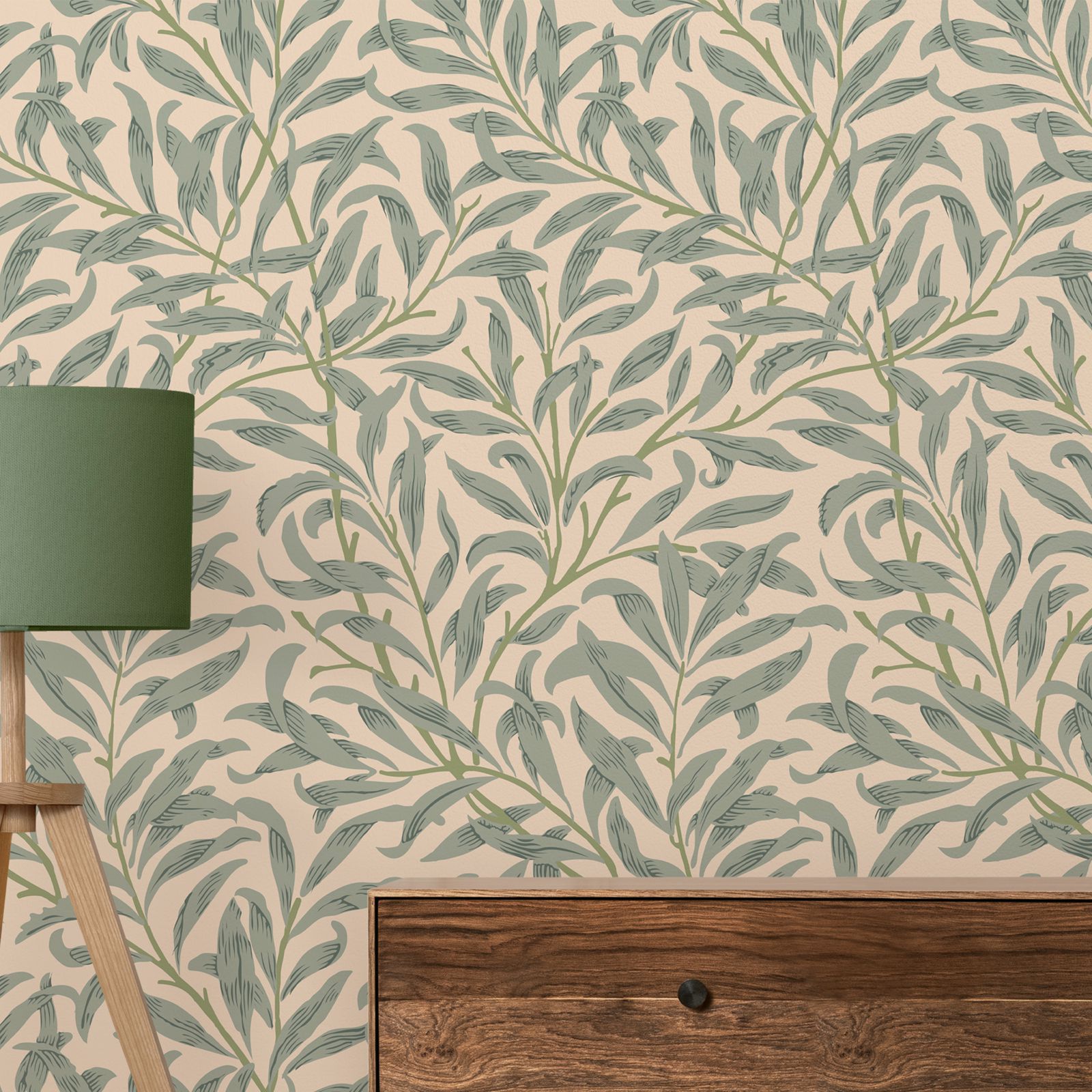 Herbal Wallpaper - Groen bladbehang, beige kleur verwijderbaar behang,