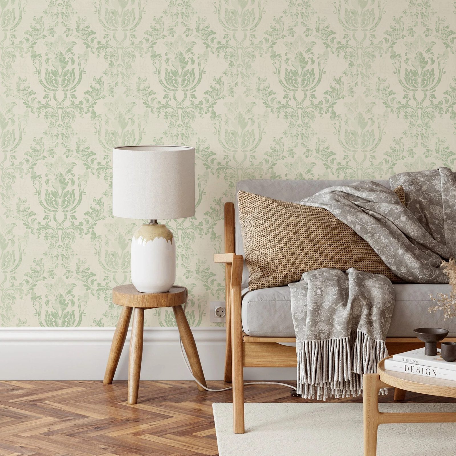 Vintage groene damast behangro - Herbal Wallpaper recensie en prijs