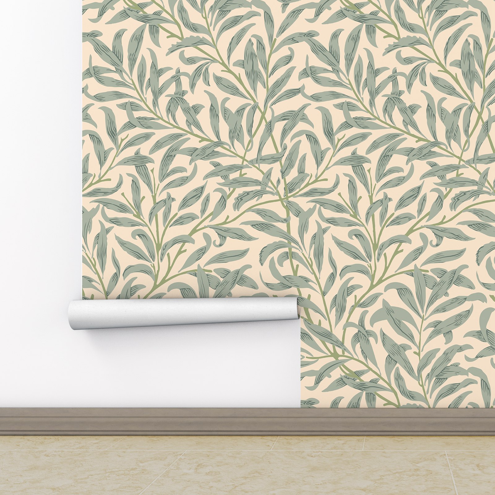 Groen bladbehang, beige kleur  - Herbal Wallpaper recensie en prijs