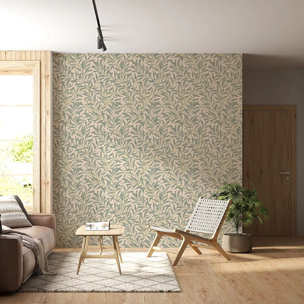 Groen bladbehang, beige kleur  - Herbal Wallpaper recensie en prijs